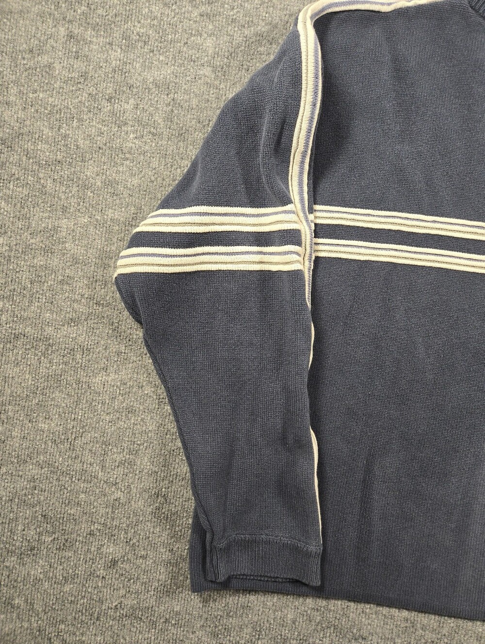 Vintage Quiksilver 90s Knit Sweater Large Blue Boxy Striped Crewneck Skater Surf - Picture 9 of 13